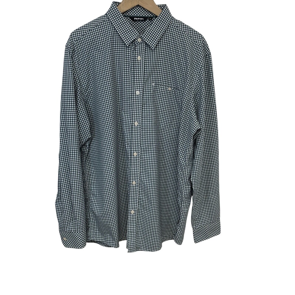 Rohan‎ Newtown Shirt Men XL UV Odor Protection Green Check Hiking Travel Light